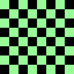Checkerboard 8 by 8. Black and Pale Green colors of checkerboard. Chessboard, checkerboard texture. Squares pattern. Background.