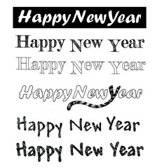 Handwritten calligraphic brush lettering composition of Happy New Year