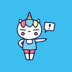 Cute unicorn with order gesture illustration. Vector graphics for t-shirt prints and other uses.