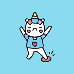 Funny unicorn stepping on dirt illustration. Vector graphics for t-shirt prints and other uses.