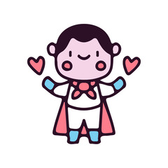 Boy superhero with love sign illustration. Vector graphics for t-shirt prints and other uses.