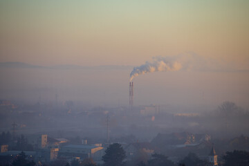Morning fog and Airpolution smog, Valjevo, Serbia