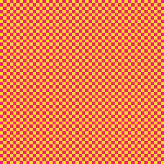 Checkerboard with very small squares. Deep pink and Yellow colors of checkerboard. Chessboard, checkerboard texture. Squares pattern. Background.