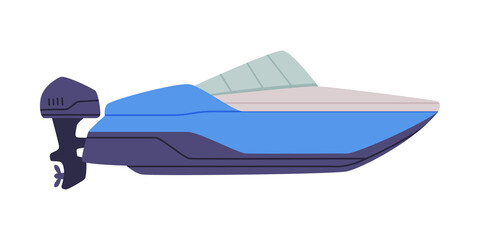 Motorboat or Speedboat as Watercraft or Swimming Water Vessel Vector Illustration