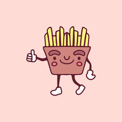 French fries mascot with thumb up gesture illustration. Vector graphics for t-shirt prints and other uses.