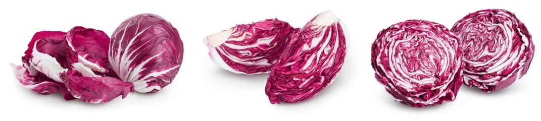 Fresh red radicchio salad chopped isolated on white background with full depth of field. Set or...
