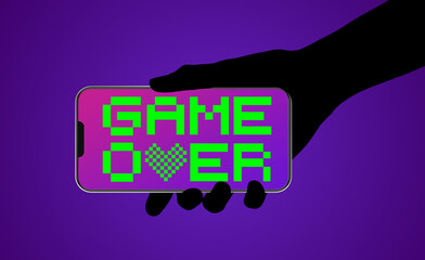 Smartphone,video game and game over concept