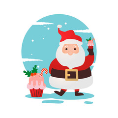 Illustration santa claus and cakes design vector