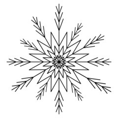 Cute snowflake  isolated on white background. Flat snow icon, snow flake silhouette. Nice element for christmas banner, cards. New year ornament. Organic and geometric snowflake.