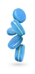 Blue macaroons isolated on white background. Beautiful biscuits