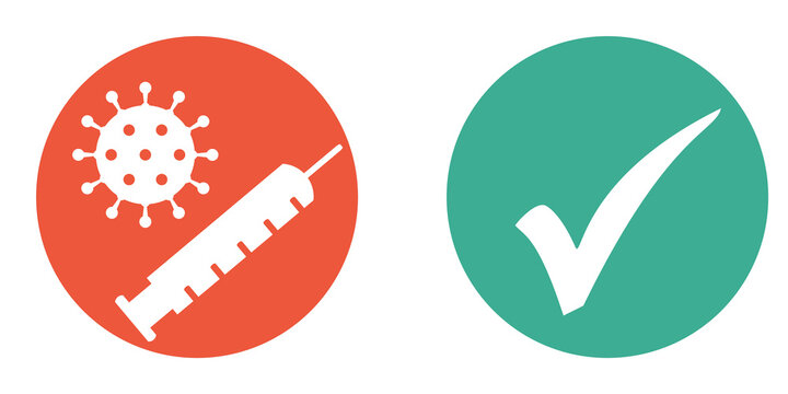 Buttons rot grün: Coronaimpfung, Impfstatus: geimpft