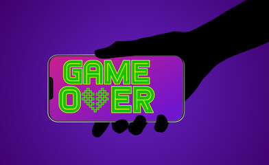 Smartphone,video game and game over concept