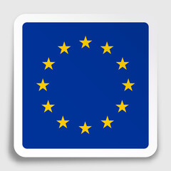 European Union flag icon on paper square sticker with shadow. Button for mobile application or web. Vector