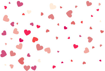 Red and pink flying hearts isolated on white background.