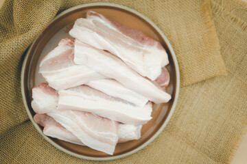 Raw streaky prepare for cooking