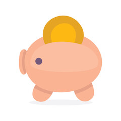 Piggy bank with coin vector illustration. Finance accumulation, investment, banking, money save concept. Abstract piggy bank in cartoon style, hand drawn graphic. Part of set.