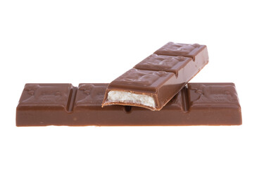 chocolate bar with milk filling isolated