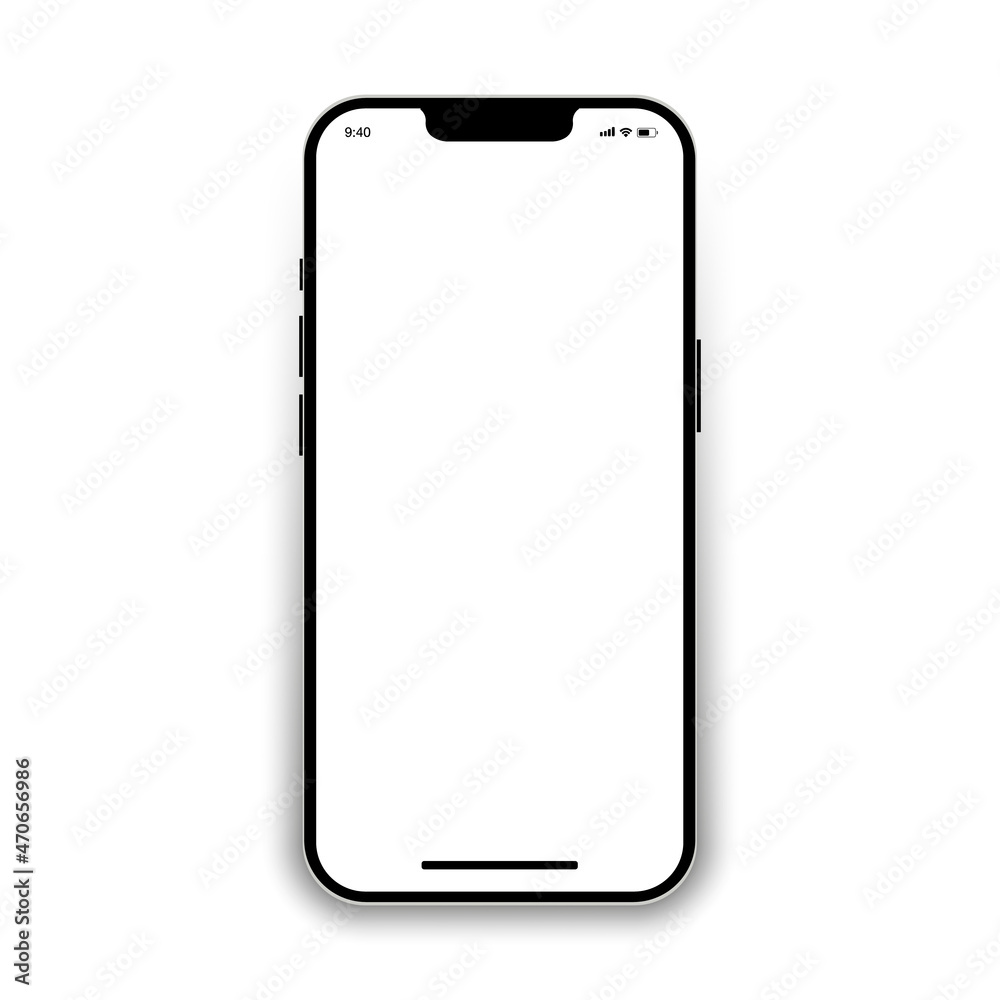 Poster realistic smartphone model with blank screen. front view of the device. 3d mobile phone with shadow 