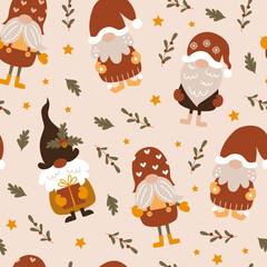 Seamless pattern with Christmas gnomes.