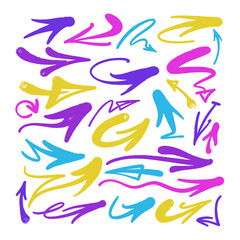 multicolored graffiti elements set spray paint arrow