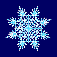 Snowflake on blue background. Winter cold symbol. Vector illustration.