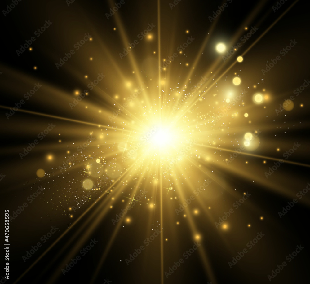 Poster special lens flash, light effect. the flash flashes rays and searchlight. illust.white glowing light