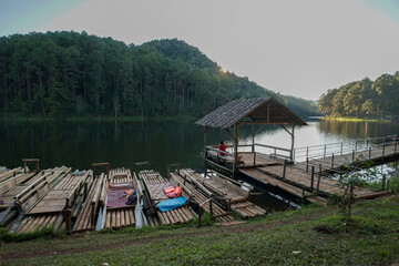 Naklejka premium fishing village on the lake
