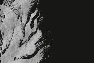 カーブした銀色のブラシストロークの抽象背景　黒背景　和風　筆　コピースペース　波　ダイナミック　曲線