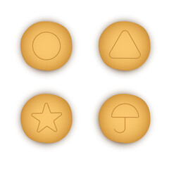 Set homemade cookies with pictures circle, triangle, star, umbrella. Sugar cookies vector image.