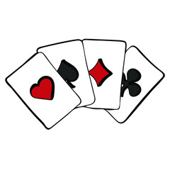 Casino playing cards. Casino vegas game. Gambling fortune chance. Vector illustration in doodle style.
