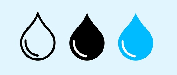 Water drop icon set. Blue water drops set. Water or oil drop in flat style Isolated on white background