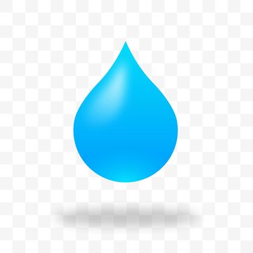 Water drop shape in 3d style. Blue water drop isolated on transparent background.