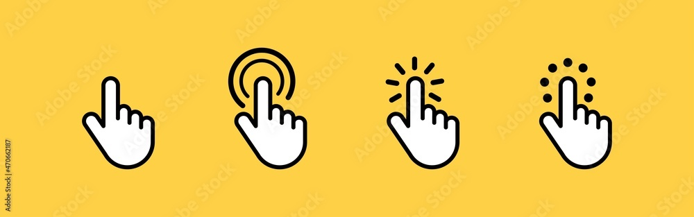 Poster computer mouse click cursor hand icons set. hand pointer clicks and waiting loading icons. vector il