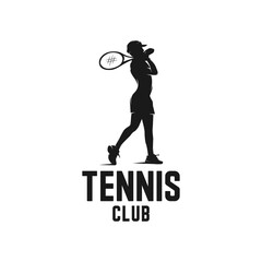 Tennis player stylized vector silhouette logo design