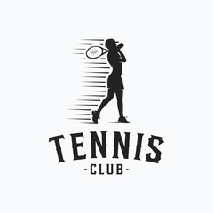 Tennis player stylized vector silhouette logo design