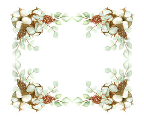 Frame. Flower arrangement of eucalyptus 
leaves and cotton