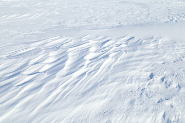 Snow texture. Snowy northern landscape on a cold clear winter day
