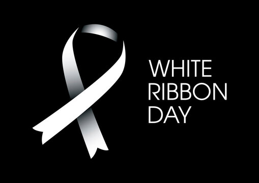 White Ribbon Day Poster with violence awareness symbol vector. White ribbon to signify opposition to violence against women vector. Stop violence against women vector. Important day - Powered by Adobe