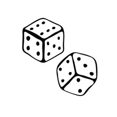 Game dice. Casino vegas game. Gambling fortune chance. Vector illustration in doodle style.