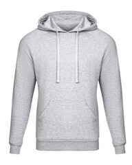 Template grey hoodie isolated on white. Hoodie sweatshirt mockup front view for design and print....