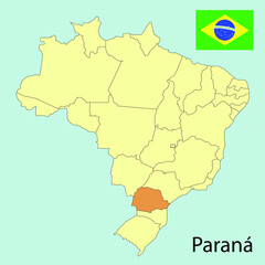 brazil map with flag, parana, vector illustration 