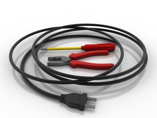3d rendering charger plug with screwdriver and screw
