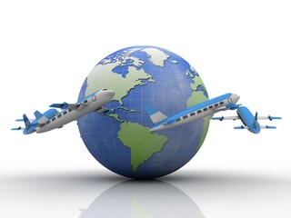 Fototapeta premium 3d rendering Airplane flying around the world 