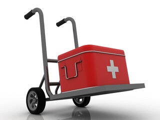 3d rendering First aid kit in trolley
