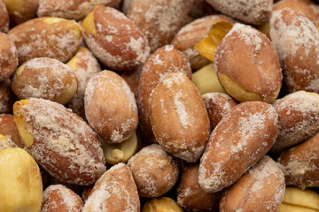 Close-up salted peanuts. food background. Snack Fresh Nuts.