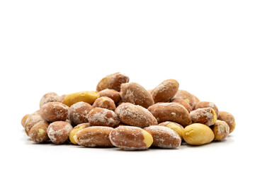 Salted peanuts isolated on white background. Snack fresh peanuts. close up