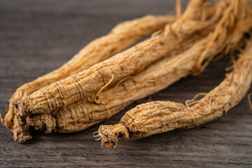 Ginseng, dried vegetable herb. Healthy food famous export food in Korea country.
