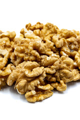 Walnut kernel isolated on white background. Snack fresh nuts. close up. Story format