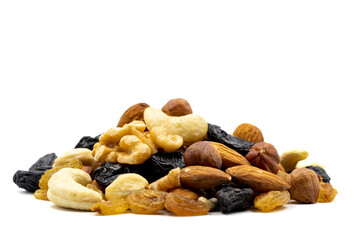 Mixed nuts isolated on white background. Snack fresh nuts. close up