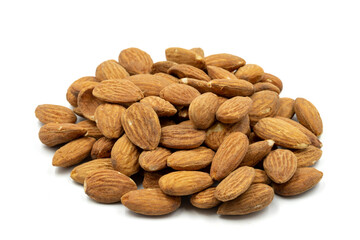 Almond isolated on white background. Snack fresh nuts. close up